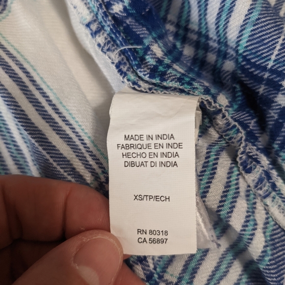 Lucky Brand Short Sleeve Button Down Shirt Pockets Blue White Plaid XS - Picture 8 of 8
